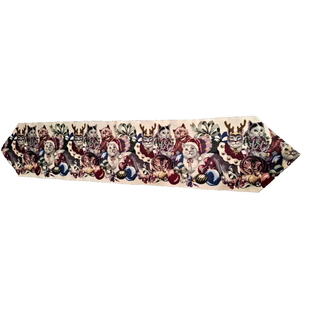 Christmas Cats Tapestry Table Runner Holiday Decor Vintage‎ Style